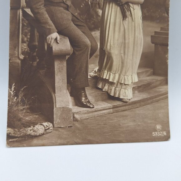 Antique Romantic Postcard Couple Scene Sepia Tone Handwritten Message Ephemera - Picture 2 of 5